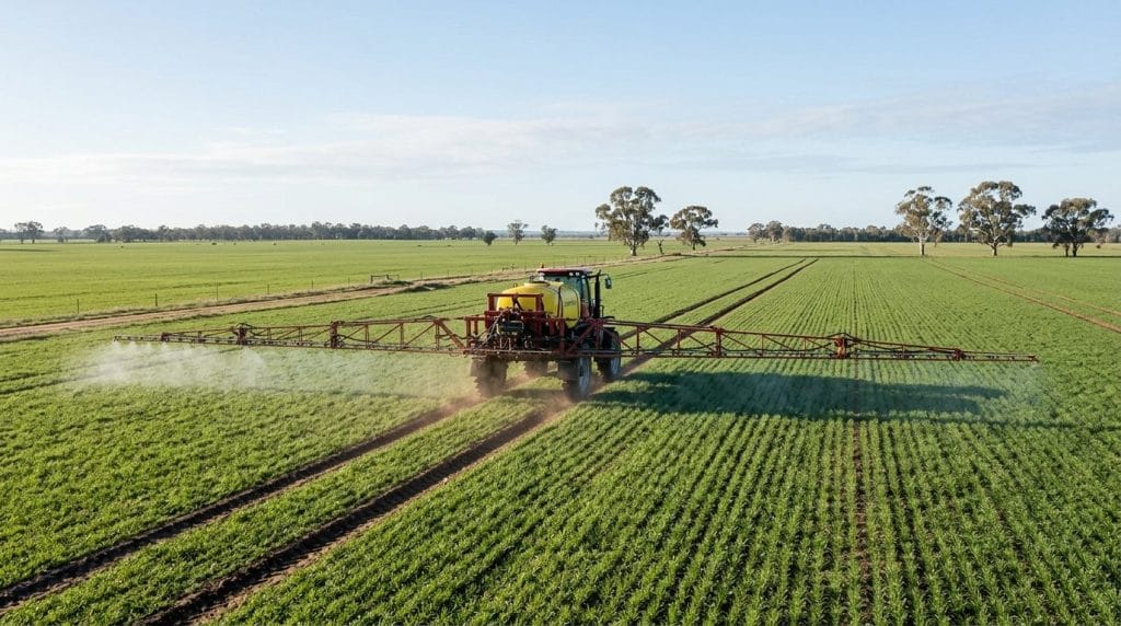 Senior farm hand territory: boomspray working a green winter cereal crop on an Australian broadacre operation